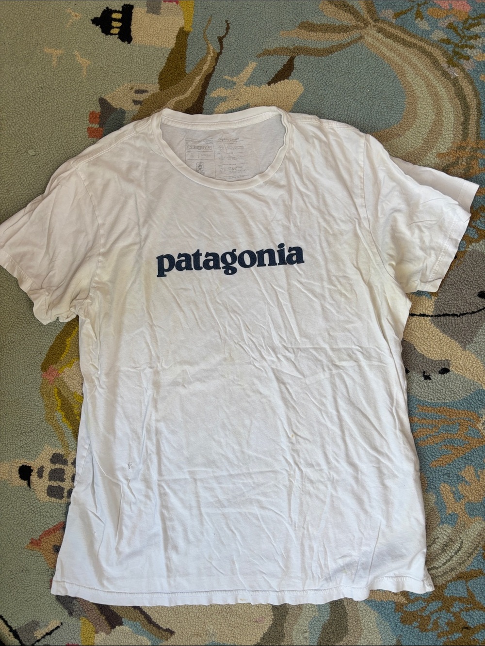 Vintage Patagonia White Tee with Navy Patagonia Wordmark